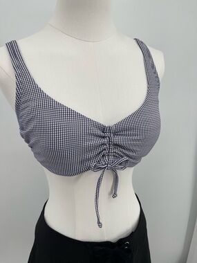 Gingham Bikini Top Navy White M Cottagecore Coquette Farm Girl Swim Retro Dainty